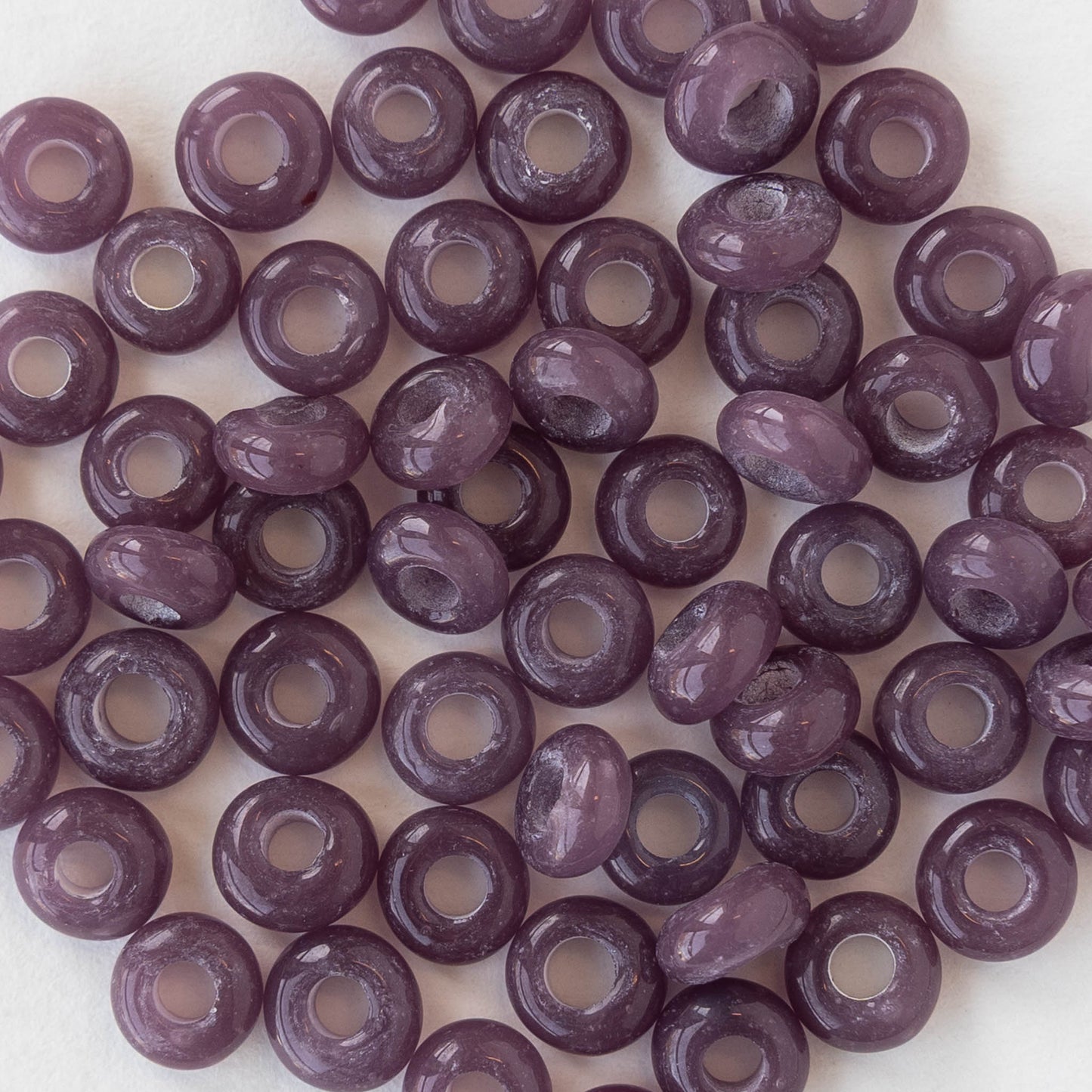 Glass Java Beads - Opaque Amethyst - Large Hole - 6 inch strand ~42 beads
