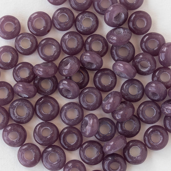 Glass Java Beads - Opaque Amethyst - Large Hole - 6 inch strand ~42 beads