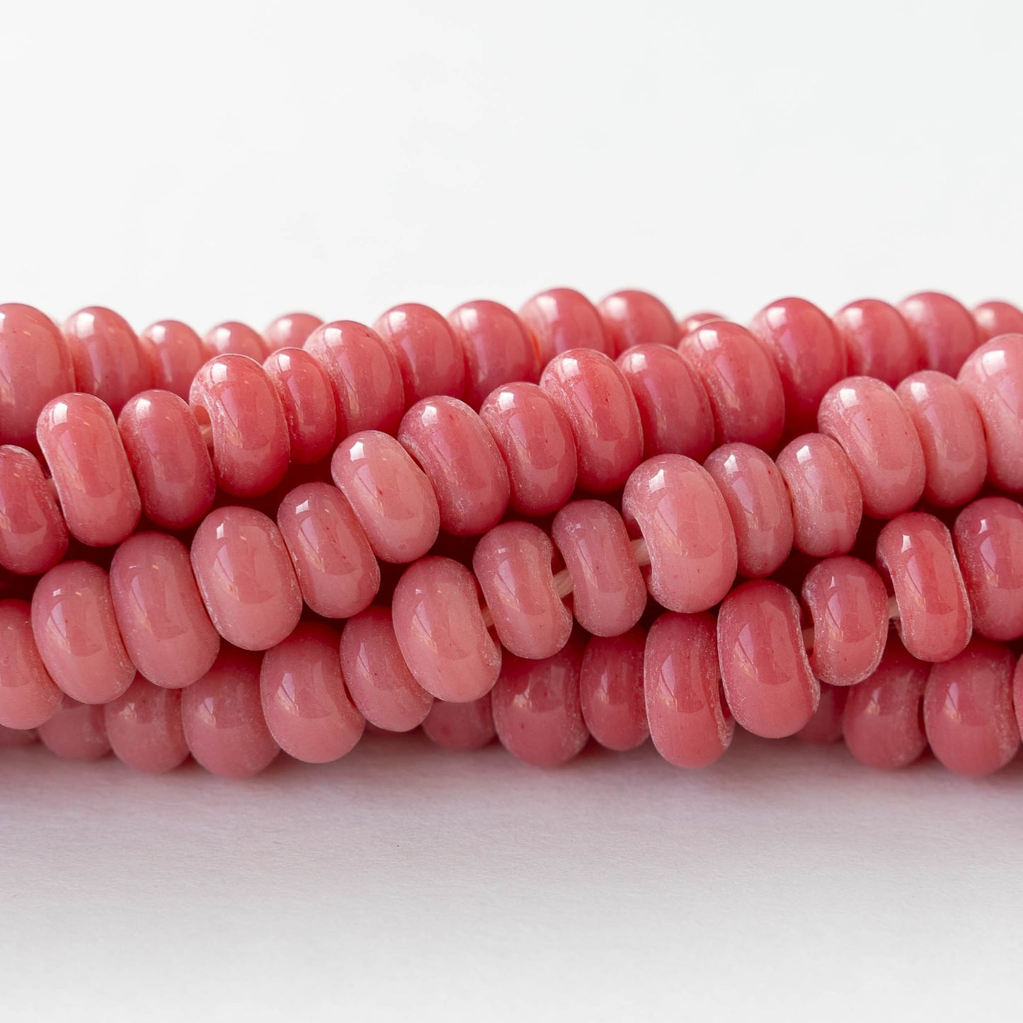 Glass Java Beads - Opaque Pink - Large Hole -  6 inch strand ~42 beads