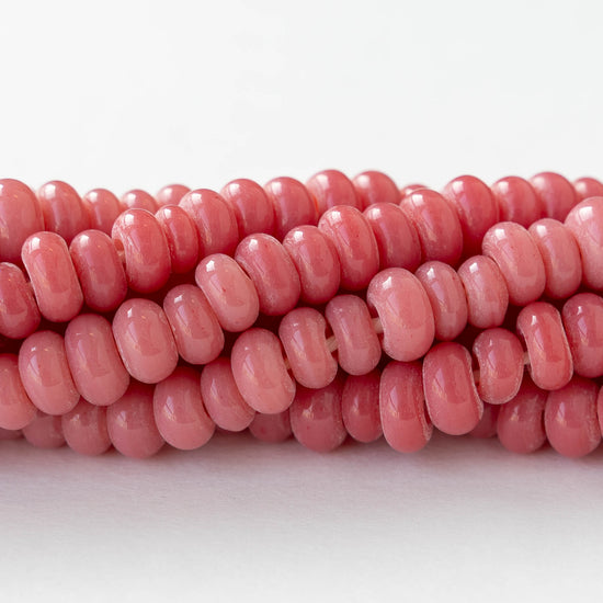 Glass Java Beads - Opaque Pink - Large Hole -  6 inch strand ~42 beads