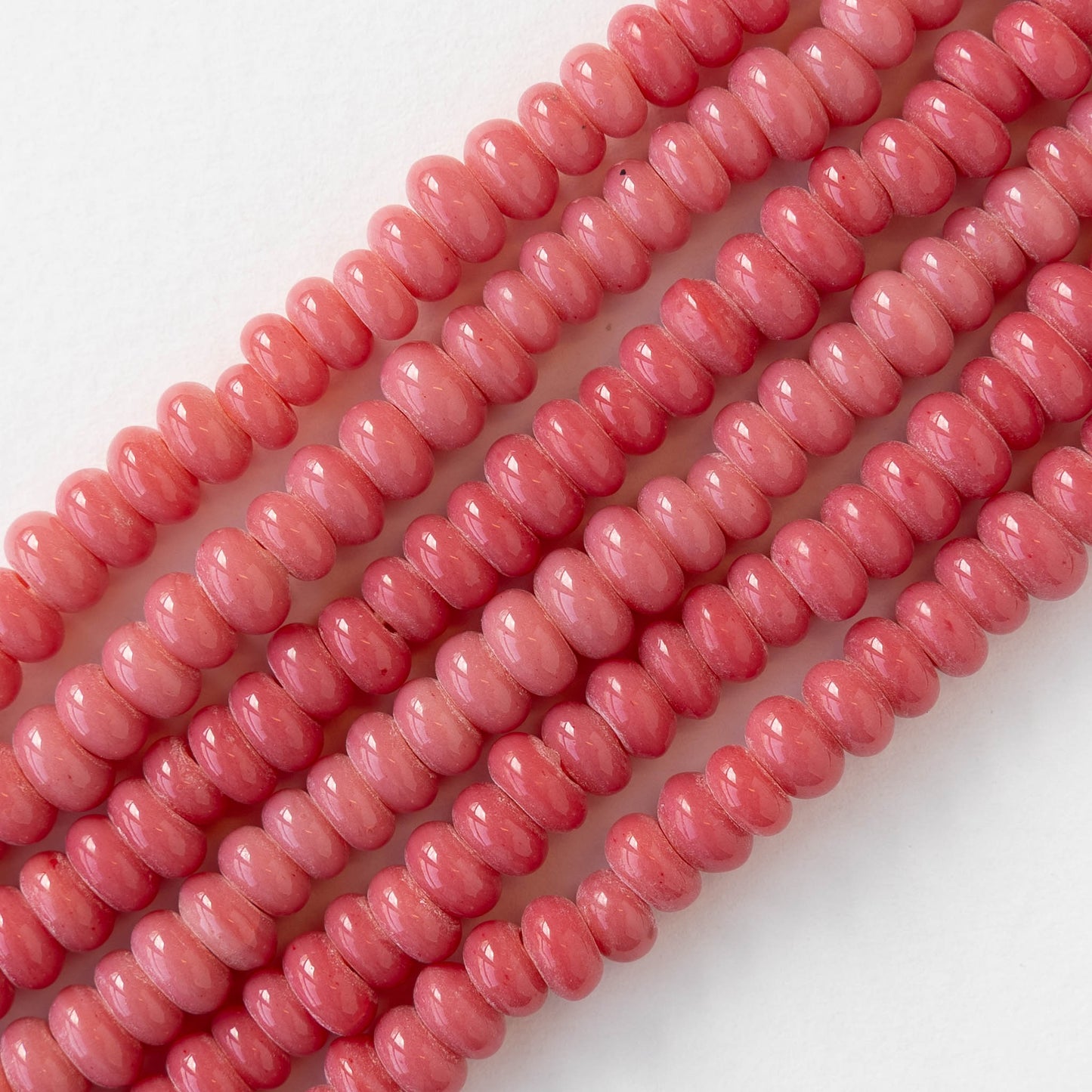 Glass Java Beads - Opaque Pink - Large Hole -  6 inch strand ~42 beads
