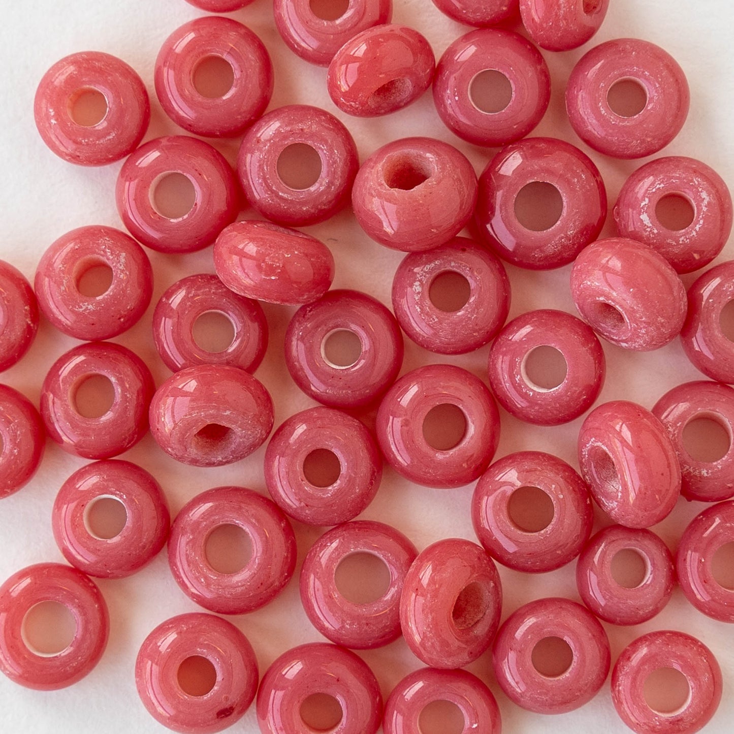 Glass Java Beads - Opaque Pink - Large Hole -  6 inch strand ~42 beads