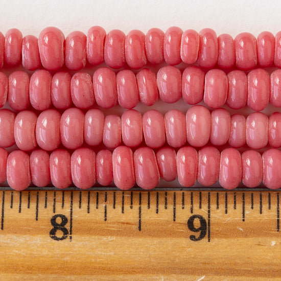 Glass Java Beads - Opaque Pink - Large Hole -  6 inch strand ~42 beads