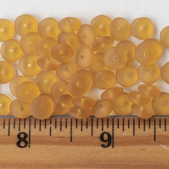 7mm Rondelle Beads - Medium Amber Matte - 100 Beads