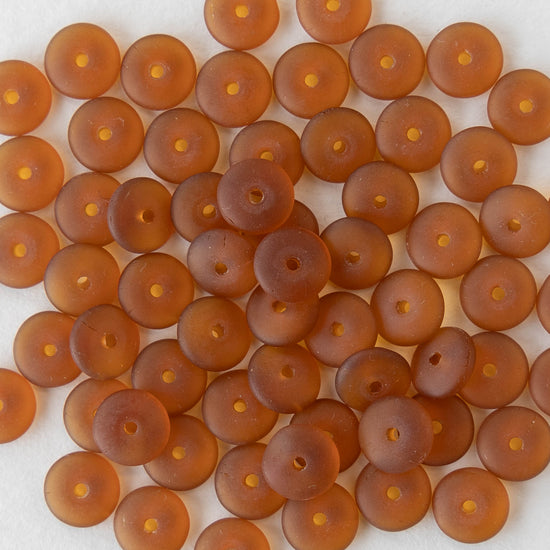 7mm Rondelles - Dk. Amber Matte - 100 Beads