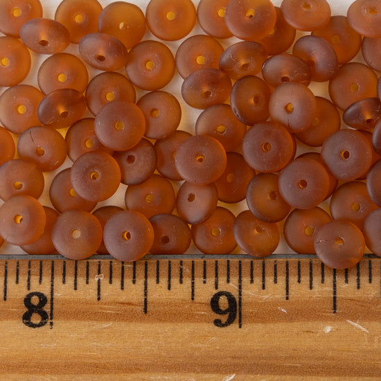 7mm Rondelles - Dk. Amber Matte - 100 Beads