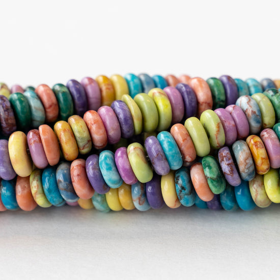 7mm Dyed Stone Rondelles - Color Mix - Whole or Half Strand