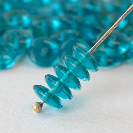 7mm Rondelle Beads - Teal - 100 Beads