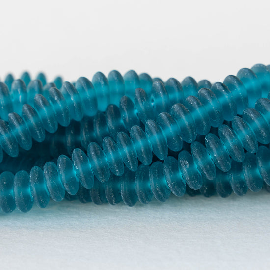 7mm Frosted Glass Rondelle - Teal Matte - 100 Beads