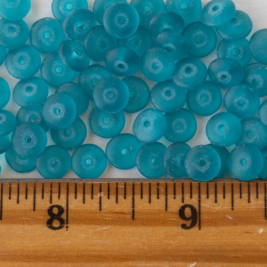 7mm Frosted Glass Rondelle - Teal Matte - 100 Beads