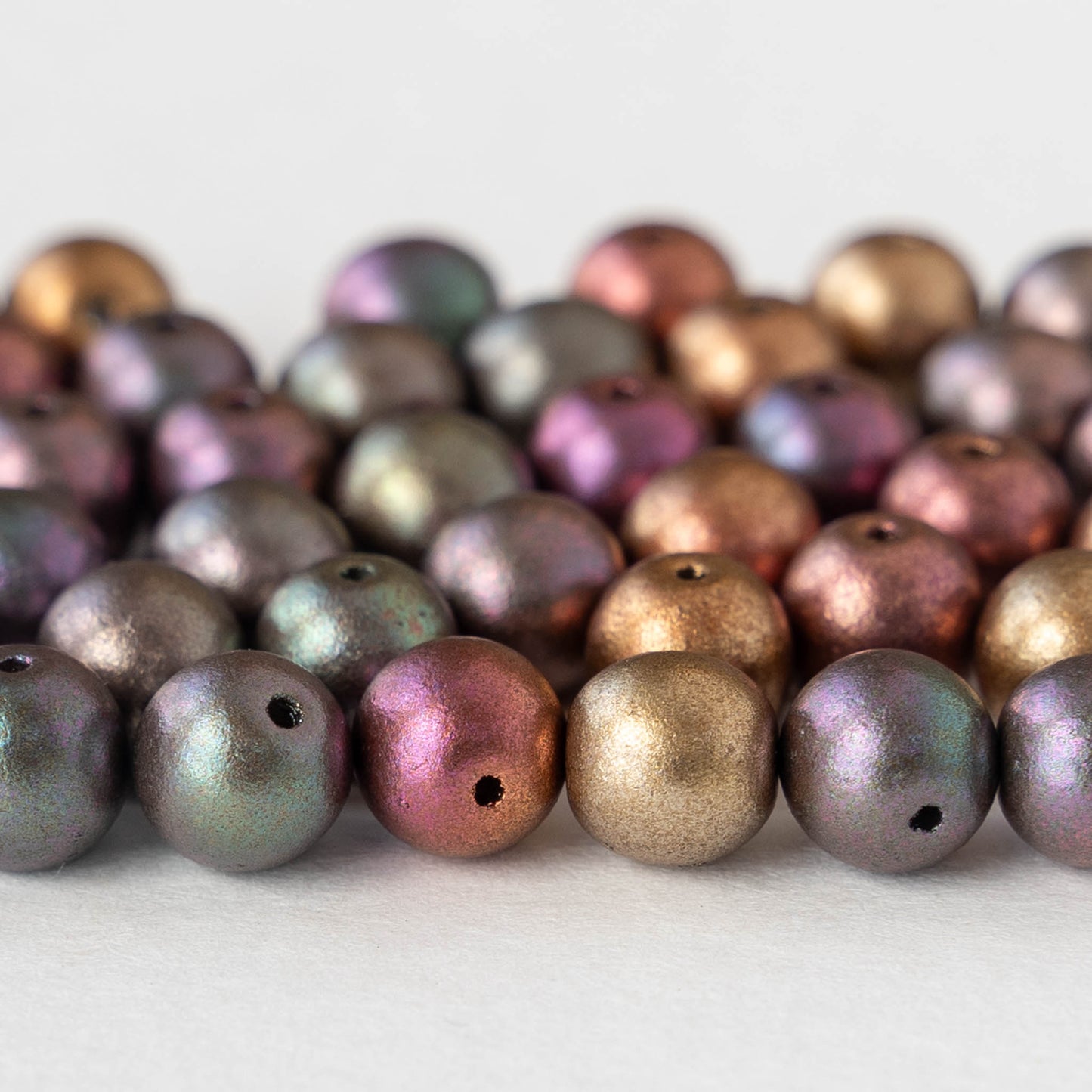 7mm Round Glass Beads - Rainbow Metallic Mix - 50 Beads