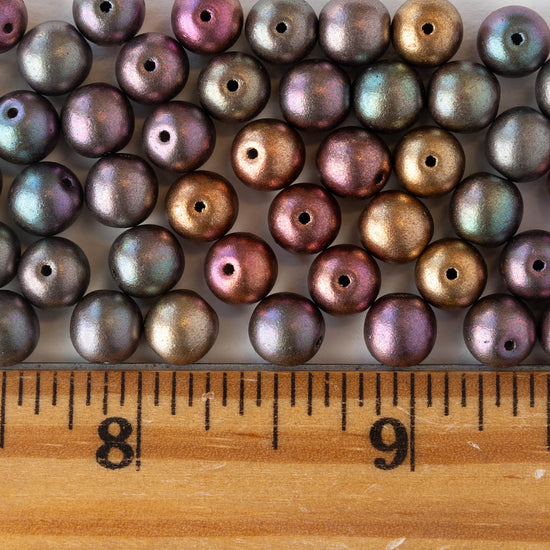7mm Round Glass Beads - Rainbow Metallic Mix - 50 Beads