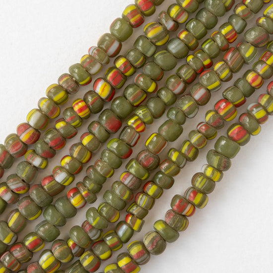 Java Trade Beads - Striped Olive Green - 12 Inches