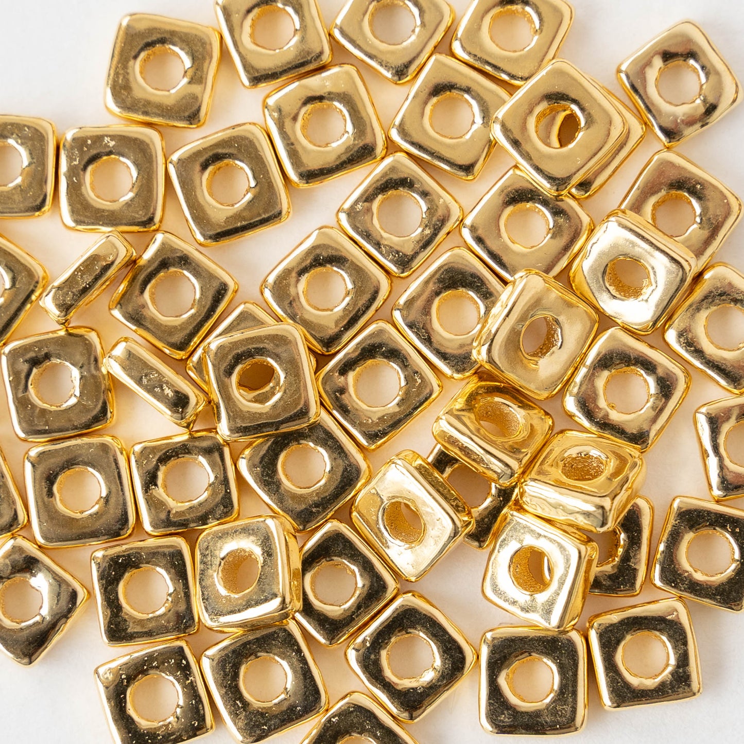 7mm 24K Gold Coated Ceramic Tile Beads - Gold - 10 or 30 Beads