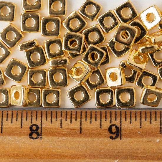 7mm 24K Gold Coated Ceramic Tile Beads - Gold - 10 or 30 Beads