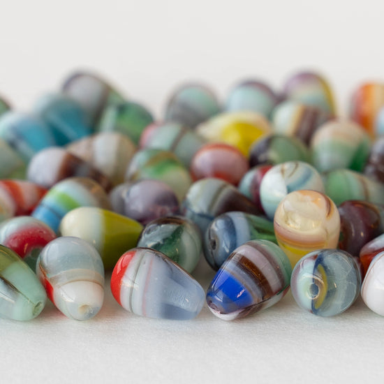 7x11mm Long Drilled Drops - Mixed Up Glass - 20 Beads