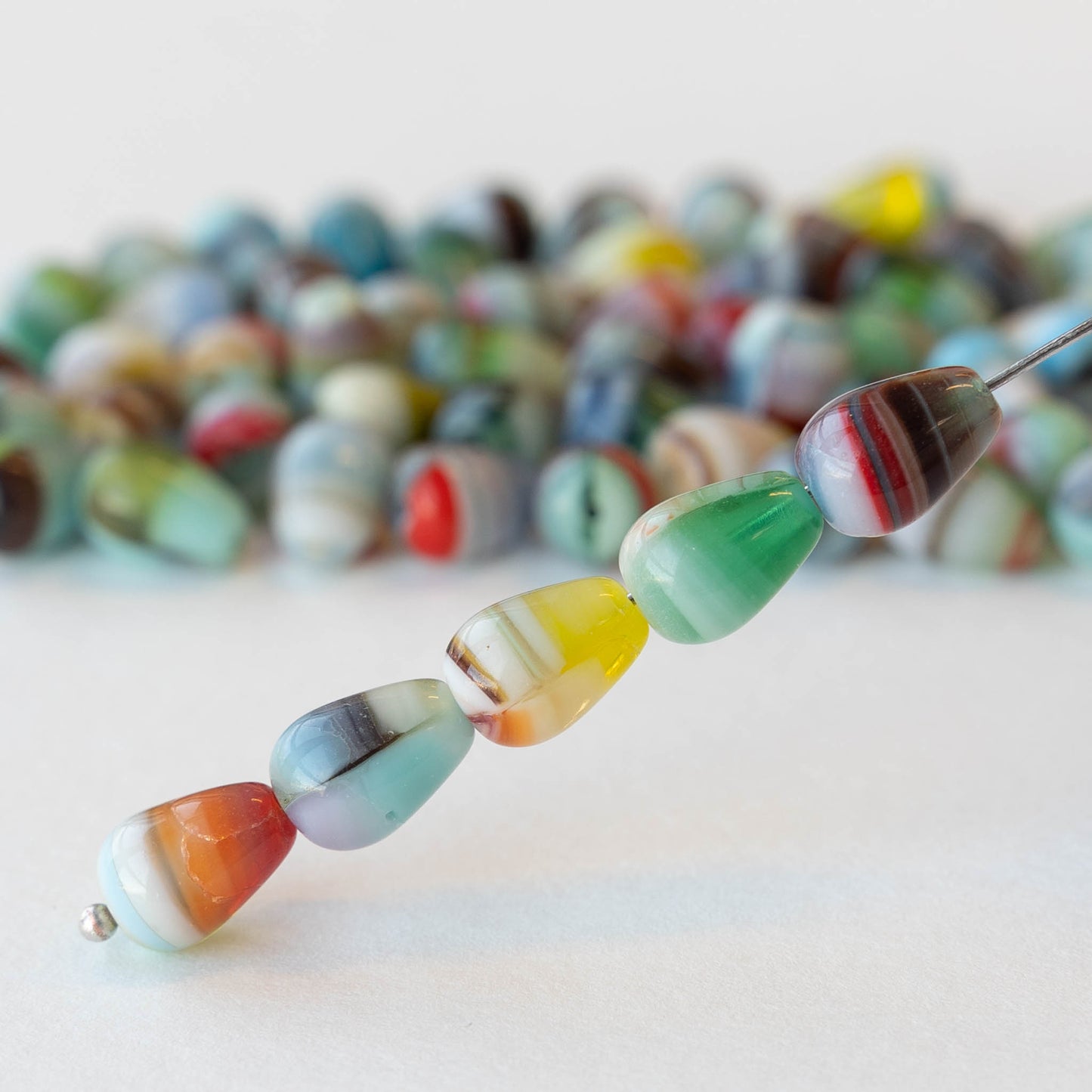 7x11mm Long Drilled Drops - Mixed Up Glass - 20 Beads