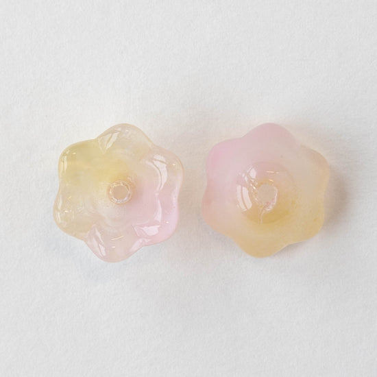 7x12mm Flower Beads - Pink Yellow Opaline Mix - 30 Beads