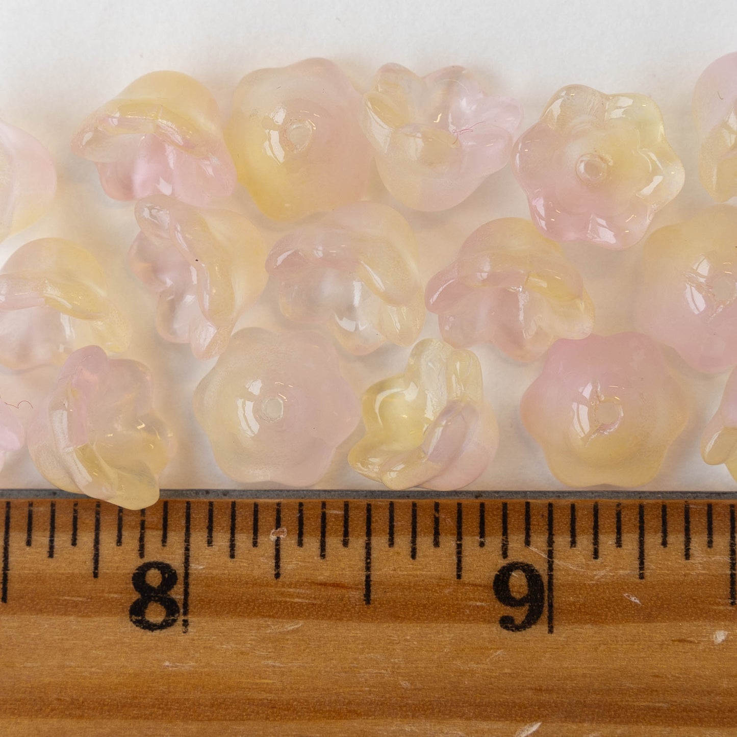 7x12mm Flower Beads - Pink Yellow Opaline Mix - 30 Beads