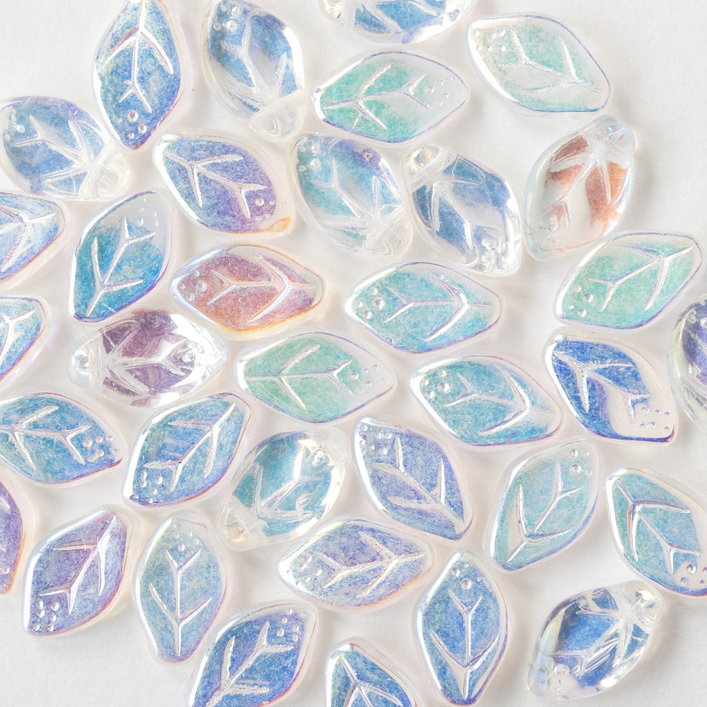 7x12mm Glass Leaf Beads - Crystal AB - 20 beads