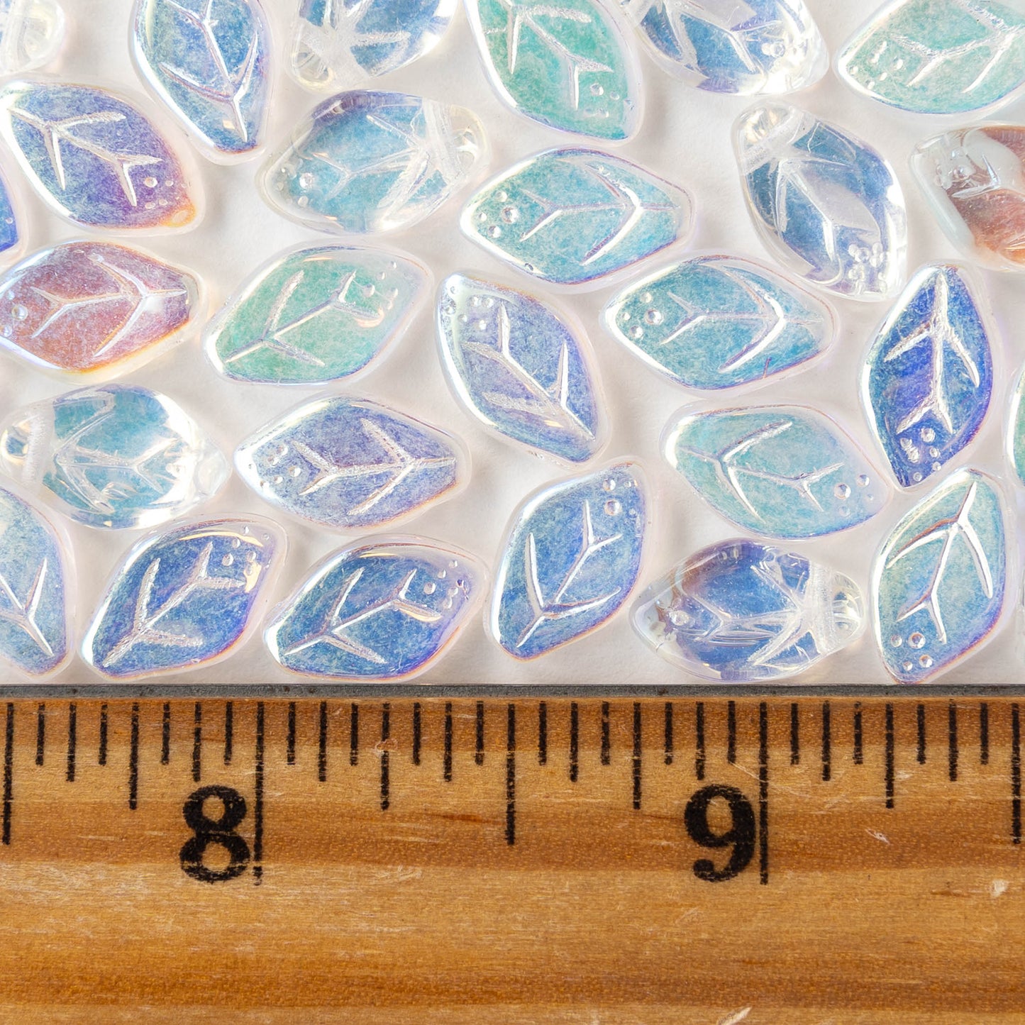 7x12mm Glass Leaf Beads - Crystal AB - 20 beads
