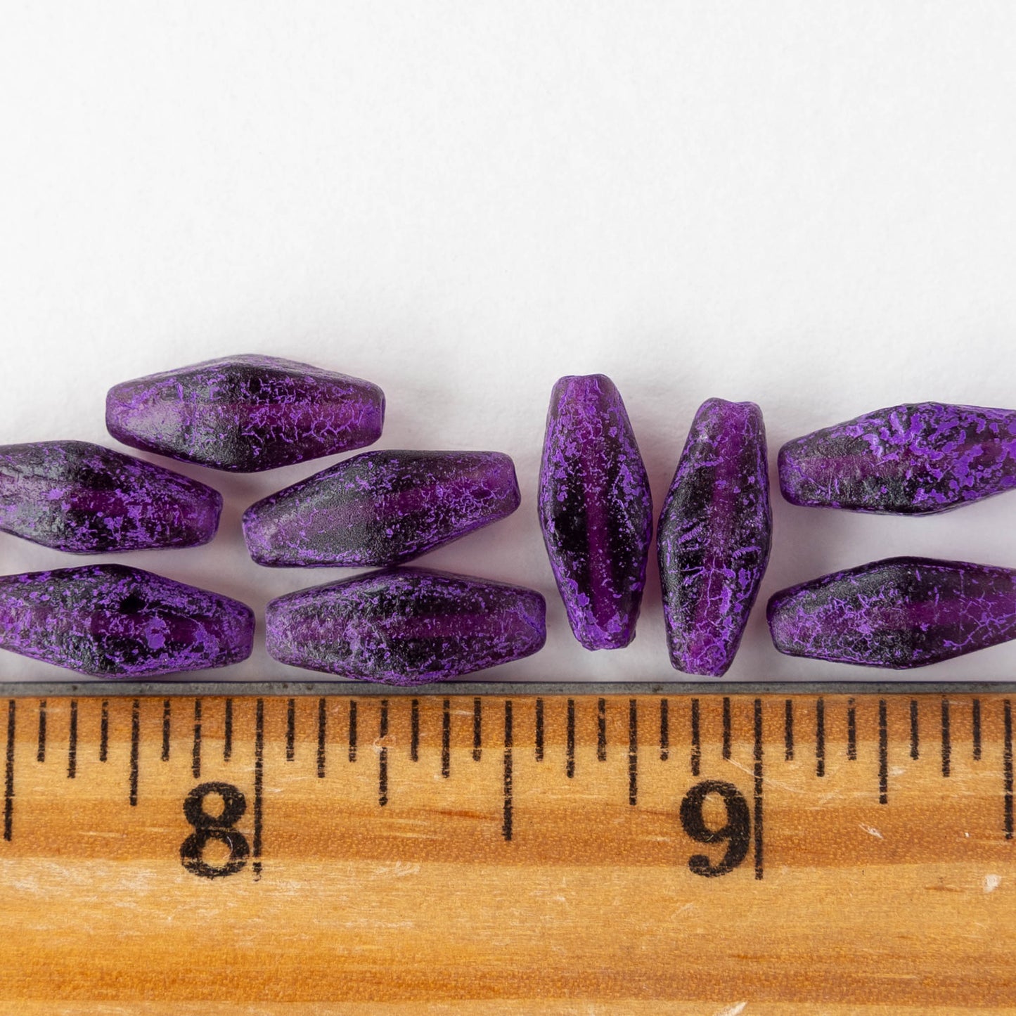 7x14mm Glass Rhombus Beads  - Etched Purple - 10 Beads
