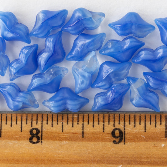 7x14mm Glass Art Deco Flower - Blue Crystal Mix - 10 or 20