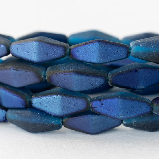 7x14mm Glass Rhombus Beads  - Metallic Matte Blue - 10 Beads