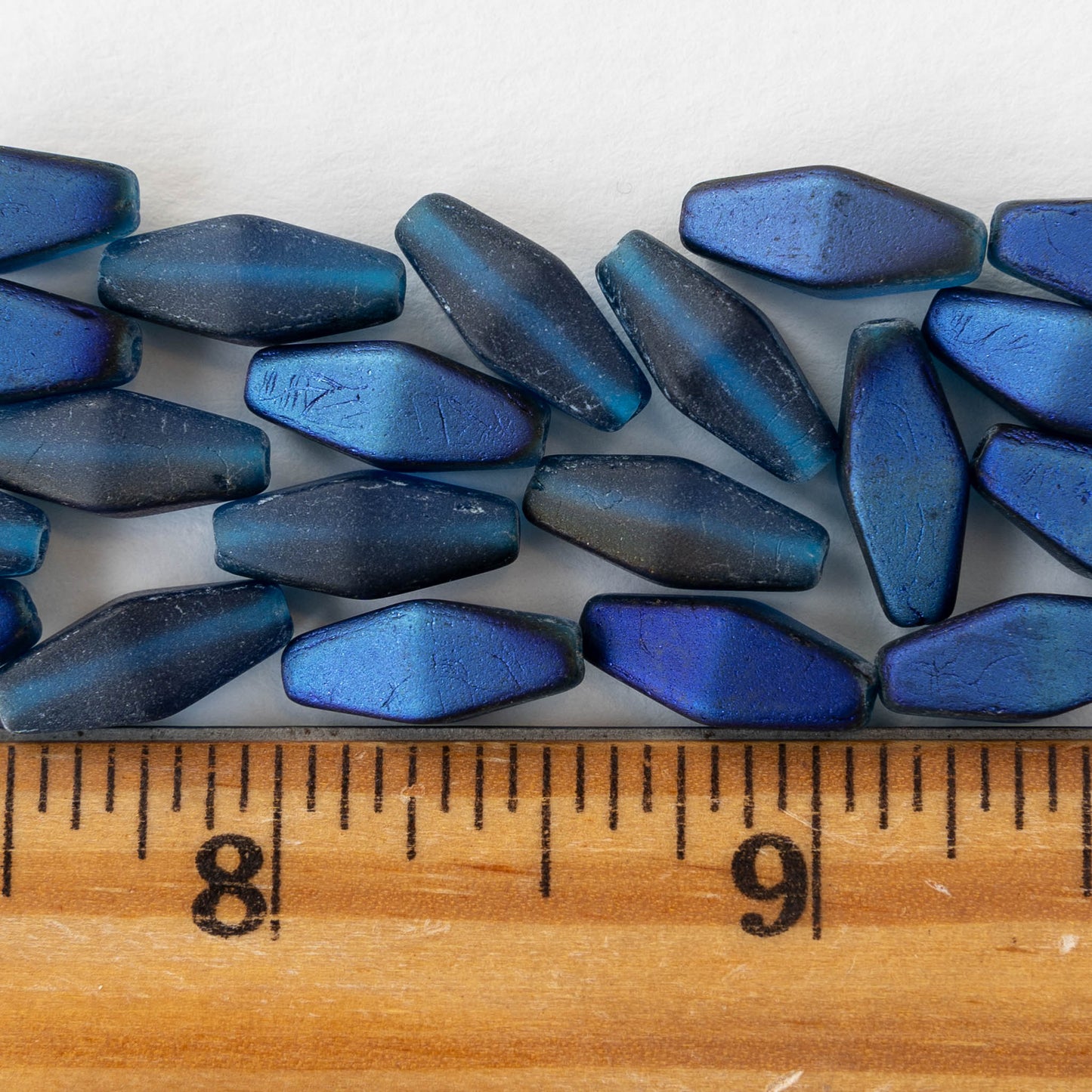 7x14mm Glass Rhombus Beads  - Metallic Matte Blue - 10 Beads