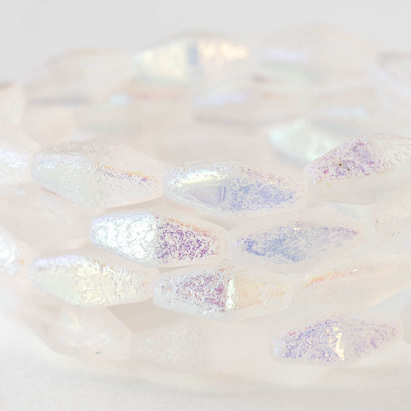 7x14mm Glass Rhombus Beads  - Etched Crystal AB - 10 Beads