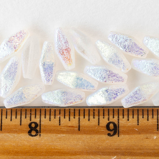 7x14mm Glass Rhombus Beads  - Etched Crystal AB - 10 Beads