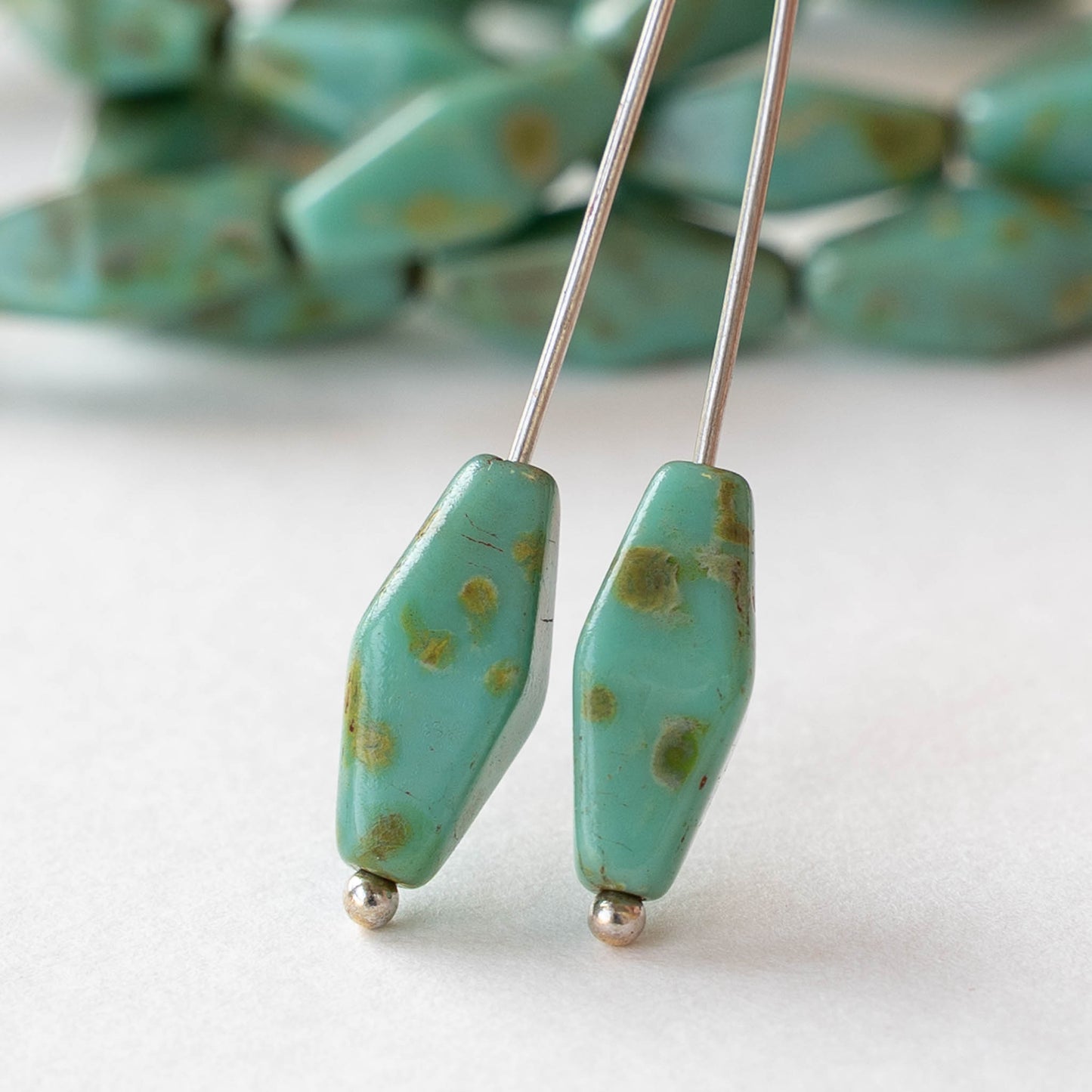 7x14mm Glass Rhombus Beads - Turquoise Picasso - 10 Beads