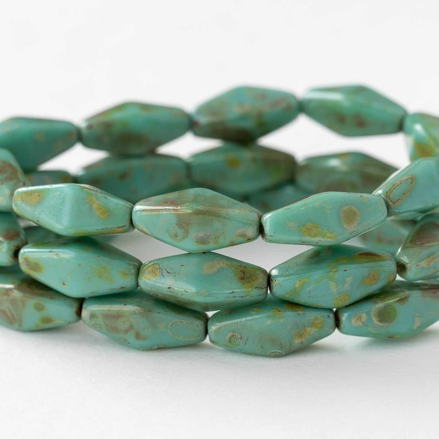 7x14mm Glass Rhombus Beads - Turquoise Picasso - 10 Beads