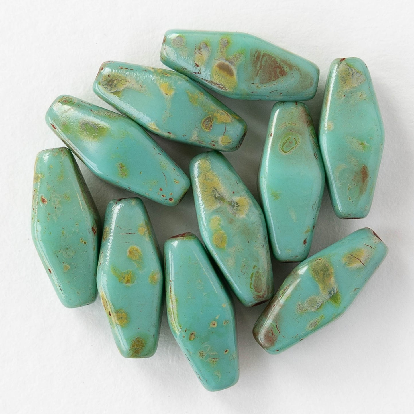 7x14mm Glass Rhombus Beads - Turquoise Picasso - 10 Beads