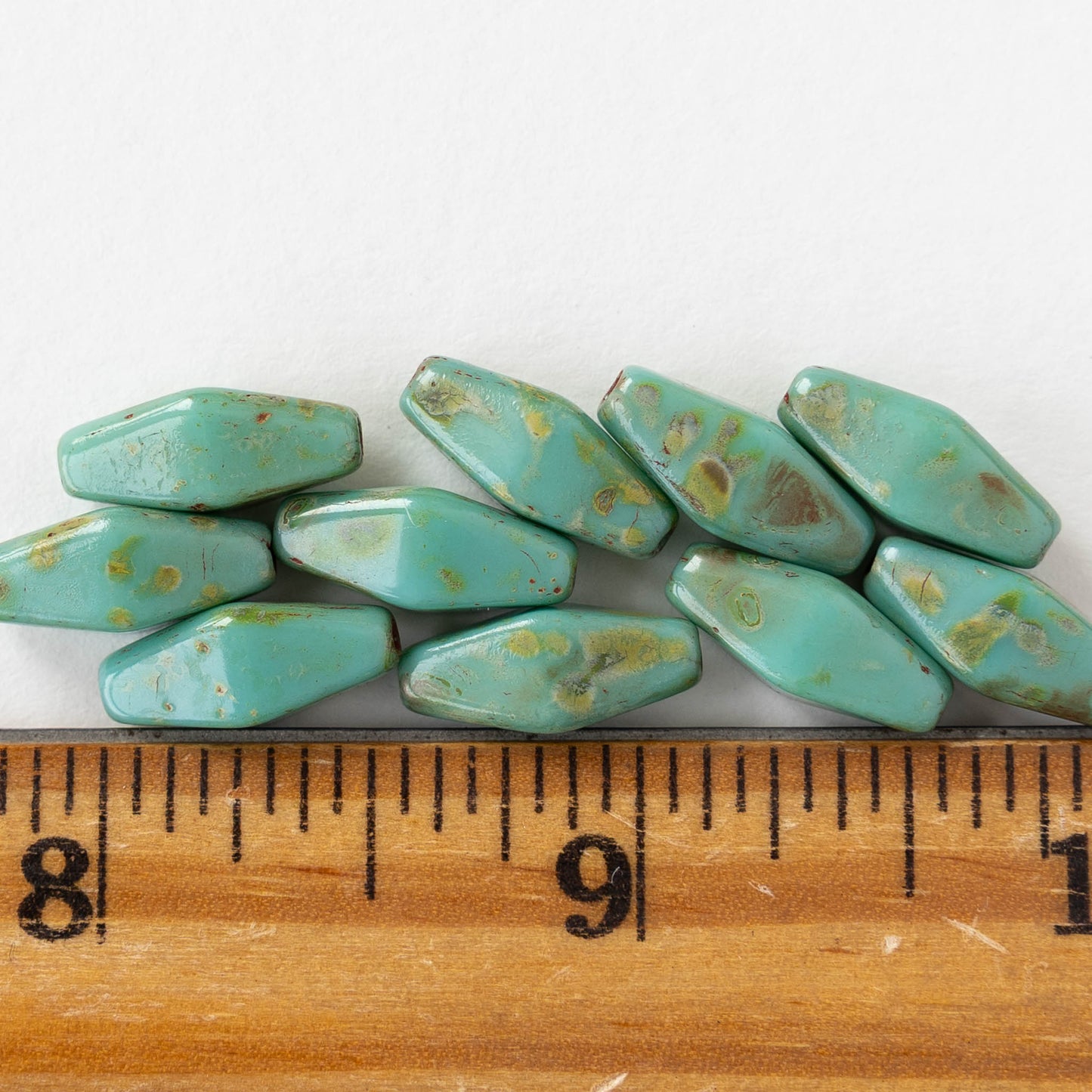 7x14mm Glass Rhombus Beads - Turquoise Picasso - 10 Beads