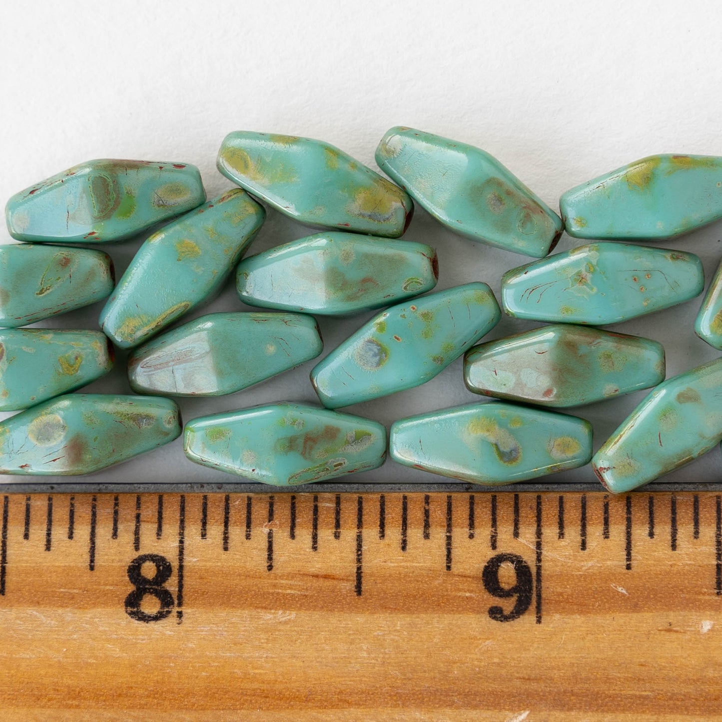 7x14mm Glass Rhombus Beads  - Opaque Turquoise Picasso - 10 Beads