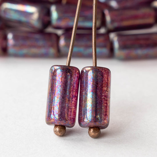 14x7mm Glass Tube Beads - Amethyst Luster - 10 beads