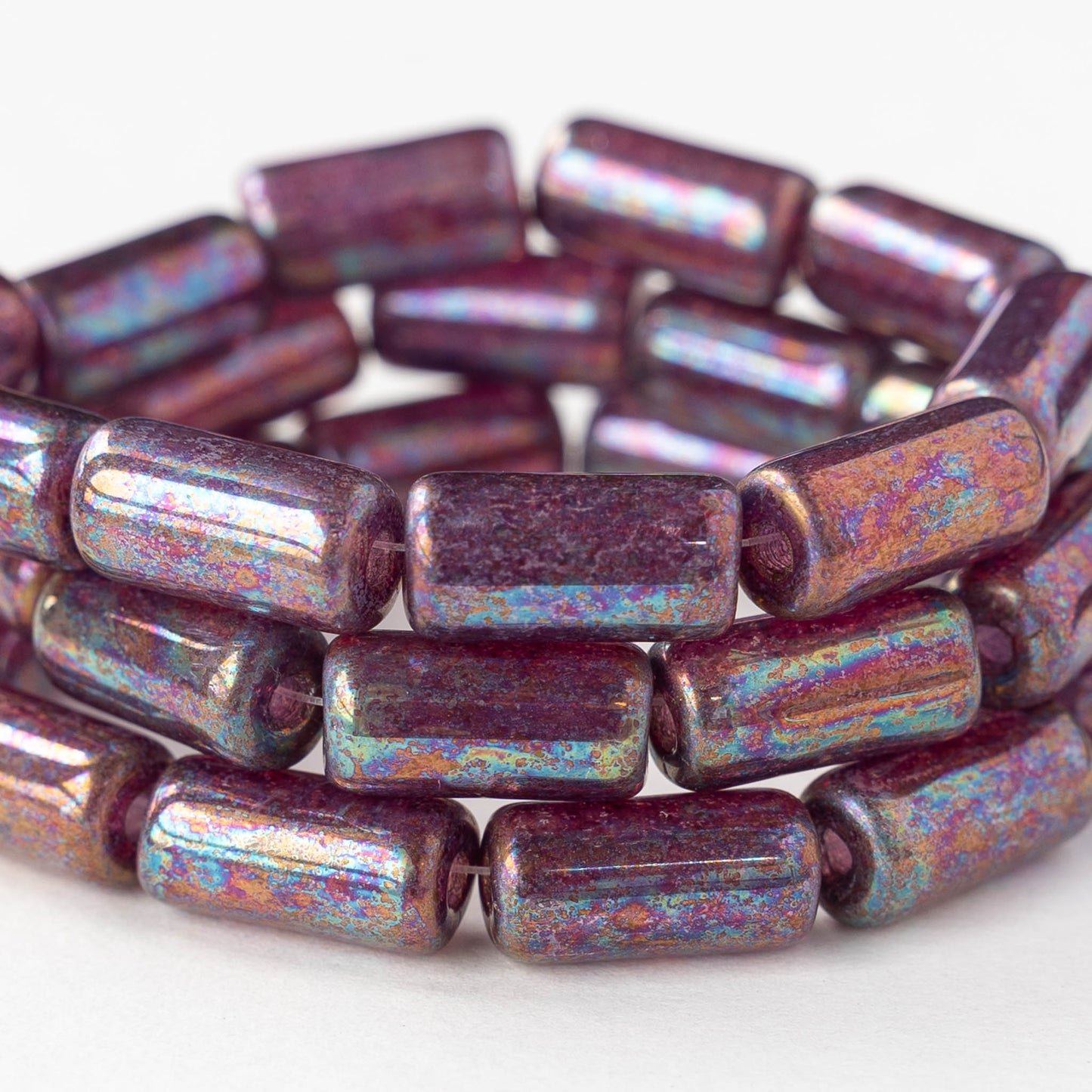 14x7mm Glass Tube Beads - Amethyst Luster - 10 beads
