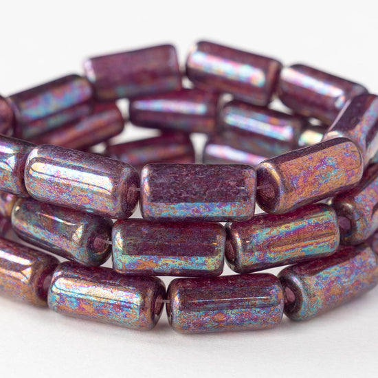 14x7mm Glass Tube Beads - Amethyst Luster - 10 beads
