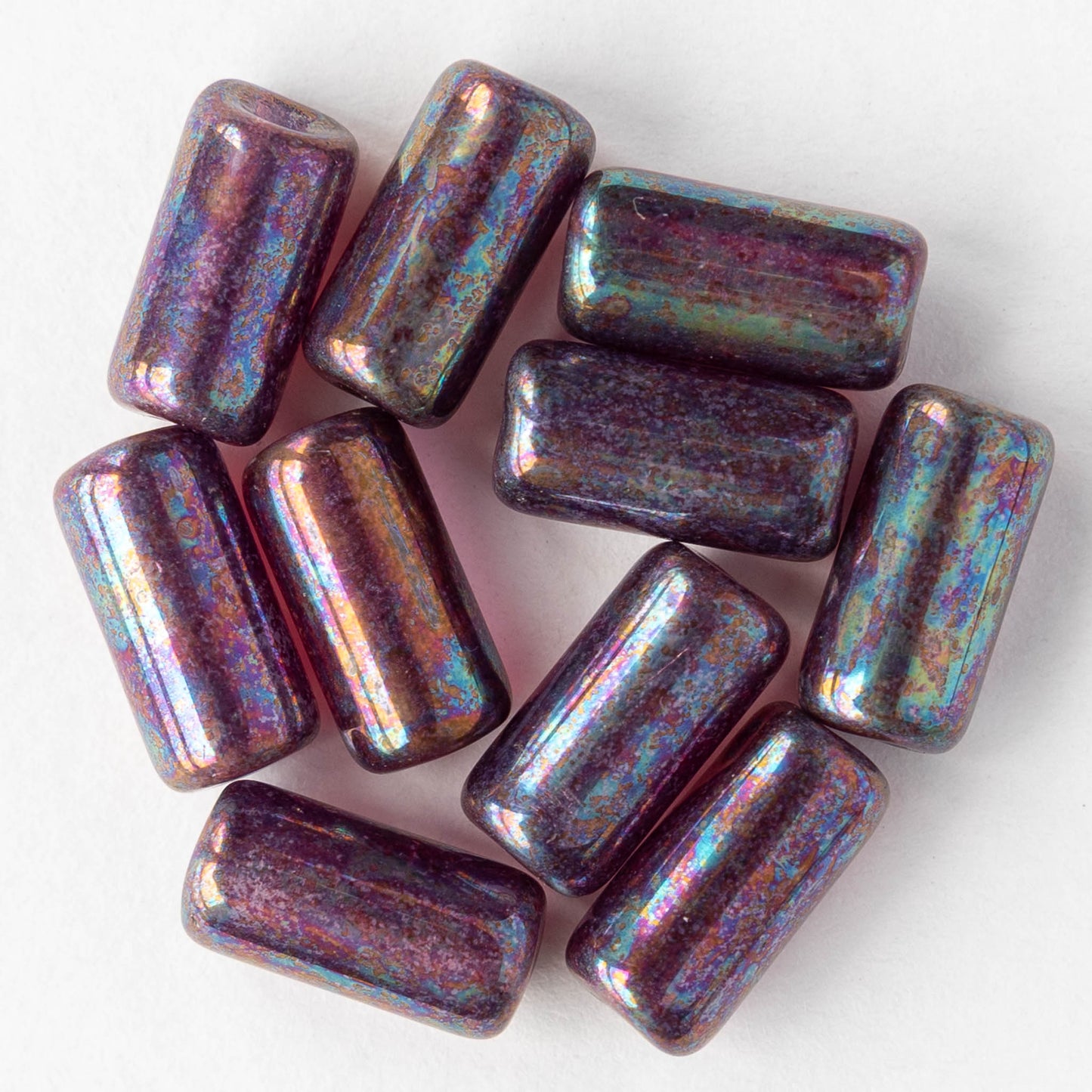 14x7mm Glass Tube Beads - Amethyst Luster - 10 beads
