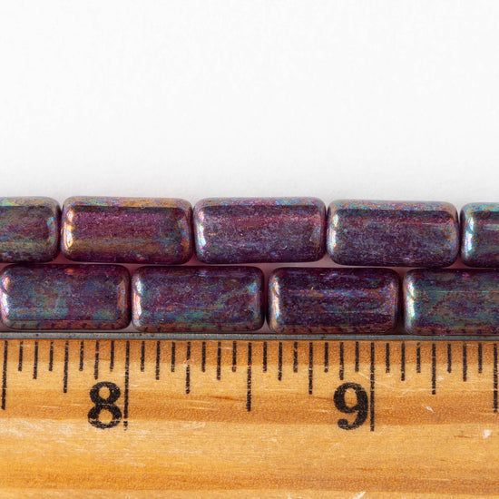 14x7mm Glass Tube Beads - Amethyst Luster - 10 beads