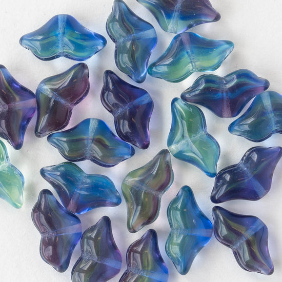 Load image into Gallery viewer, Art Deco Flower - Blue Purple Aqua Mix - 20 beads
