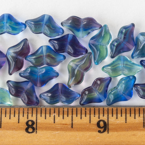 Load image into Gallery viewer, Art Deco Flower - Blue Purple Aqua Mix - 20 beads

