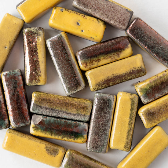 7x17mm Ceramic Rectangle Tube Beads - Bronze Ochre - 2 or 6 beads