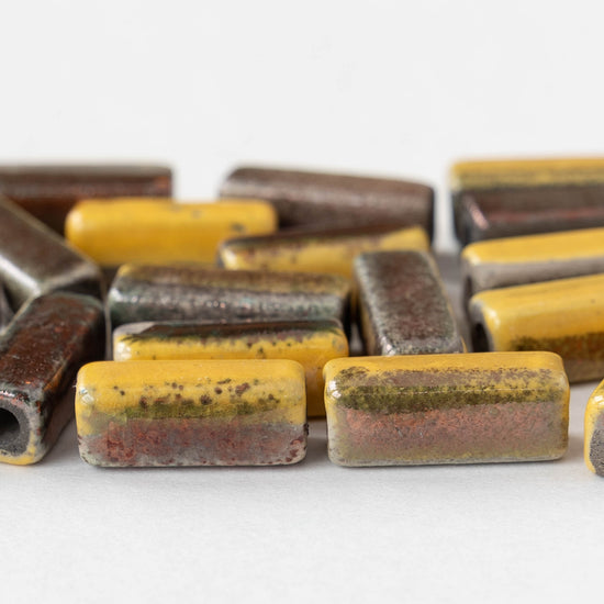 7x17mm Ceramic Rectangle Tube Beads - Bronze Ochre - 2 or 6 beads