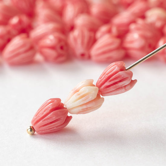 Tulip  - Resin Flower Beads - Pink - 10 beads