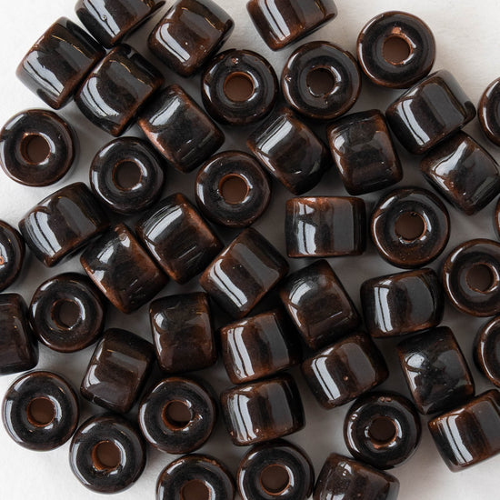 7x8mm Glazed Ceramic Tube Beads - Black - 10 or 30 beads