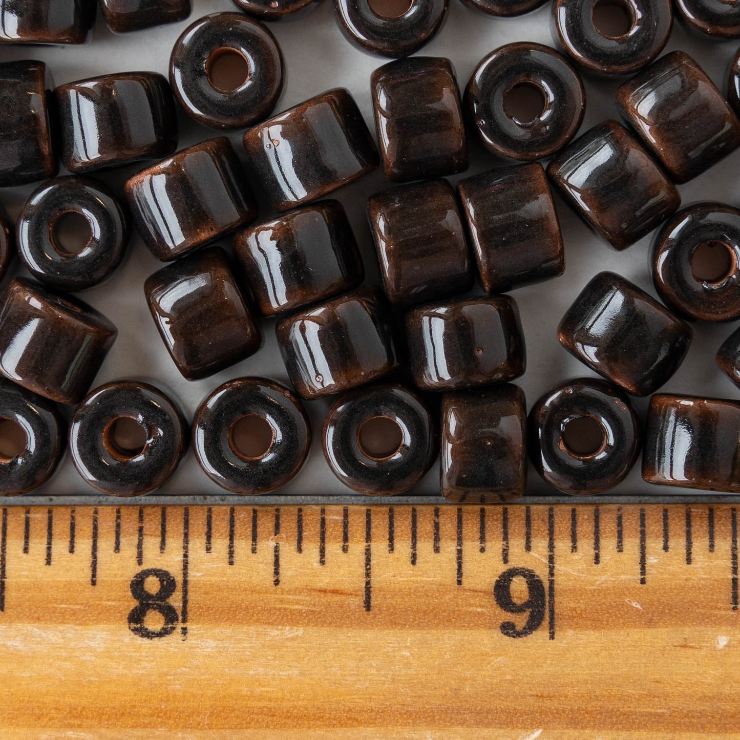 7x8mm Glazed Ceramic Tube Beads - Black - 10 or 30 beads