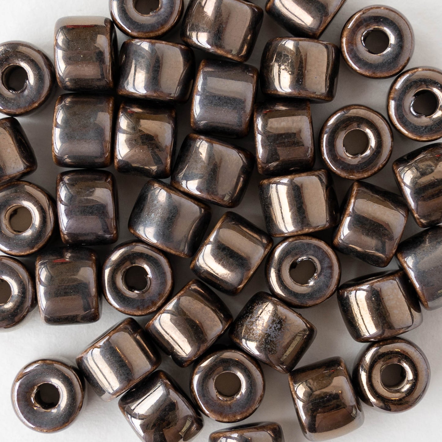 7x8mm Glazed Ceramic Tube Beads - Bronze - 10 or 30 beads