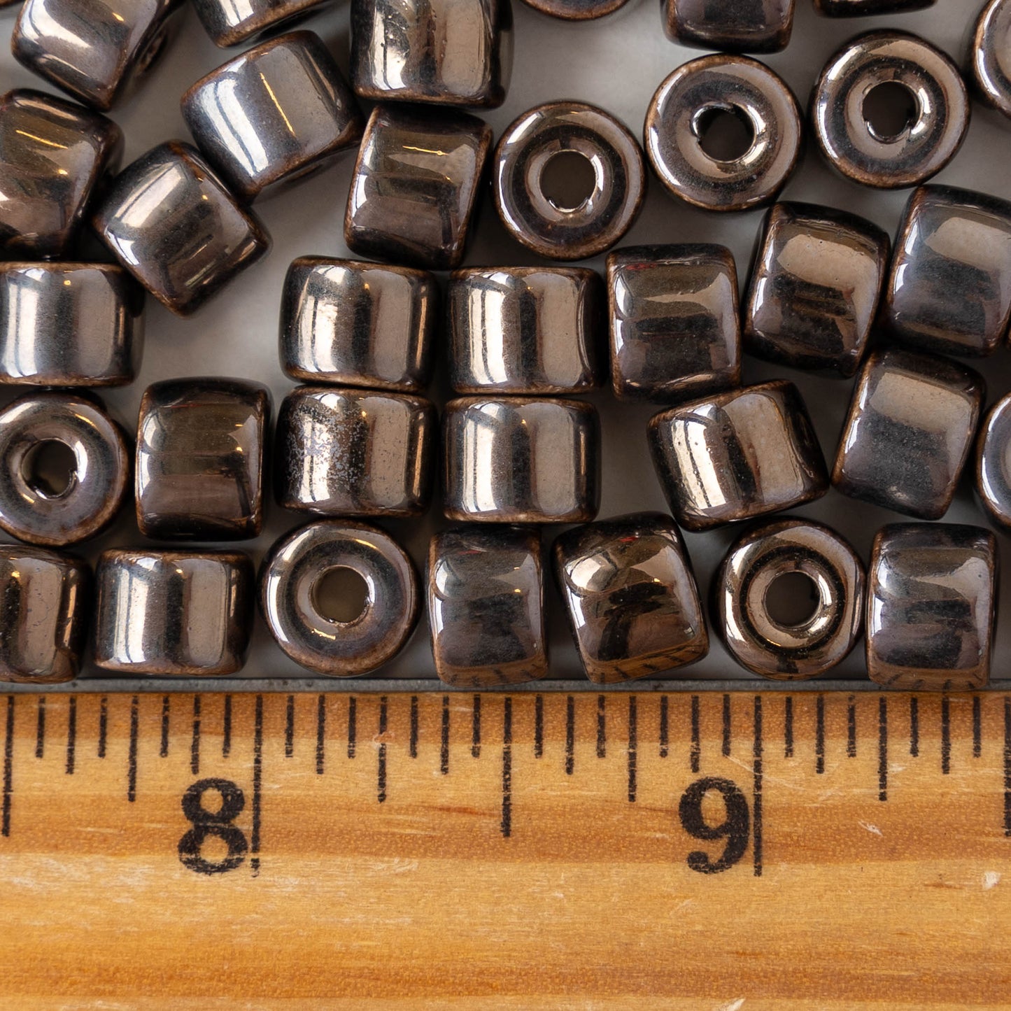 7x8mm Glazed Ceramic Tube Beads - Bronze - 10 or 30 beads
